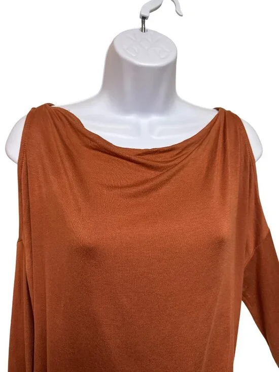 Silence + Noise Cold Shoulder Top Women's XS Rust Brown Knit Rayon Blend - Picture 2 of 10